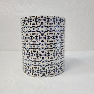 Viva Terra Tall Canister Jesses Indigo Blue White Bohemian Evil Eye Wood Base